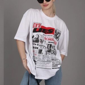 Women's white T-shirt with graphic print on the front of the Mariettaa